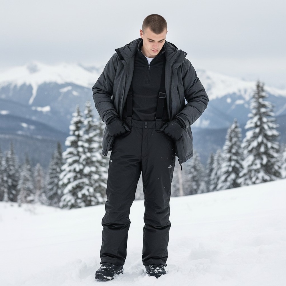 Trespass Black Insulated Snow‎ Pants | Bibs, Waterproof & Windproof, TP50 Tech